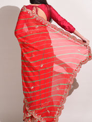 Red Georgette Leheriya Saree