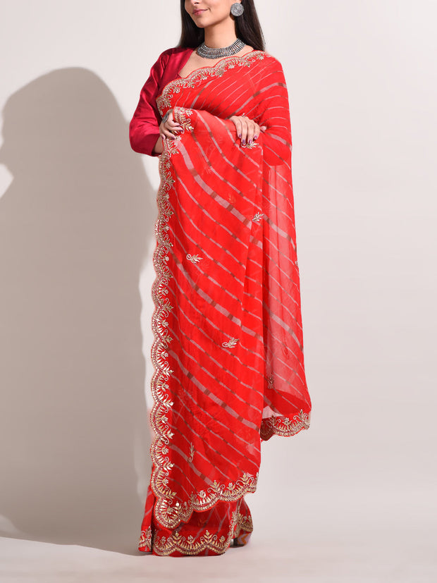 Red Georgette Leheriya Saree