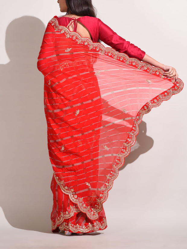 Red Georgette Leheriya Saree