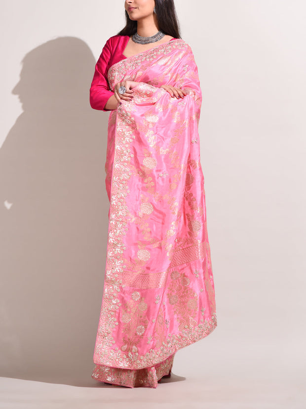 Pink Dola Silk Banarasi Saree