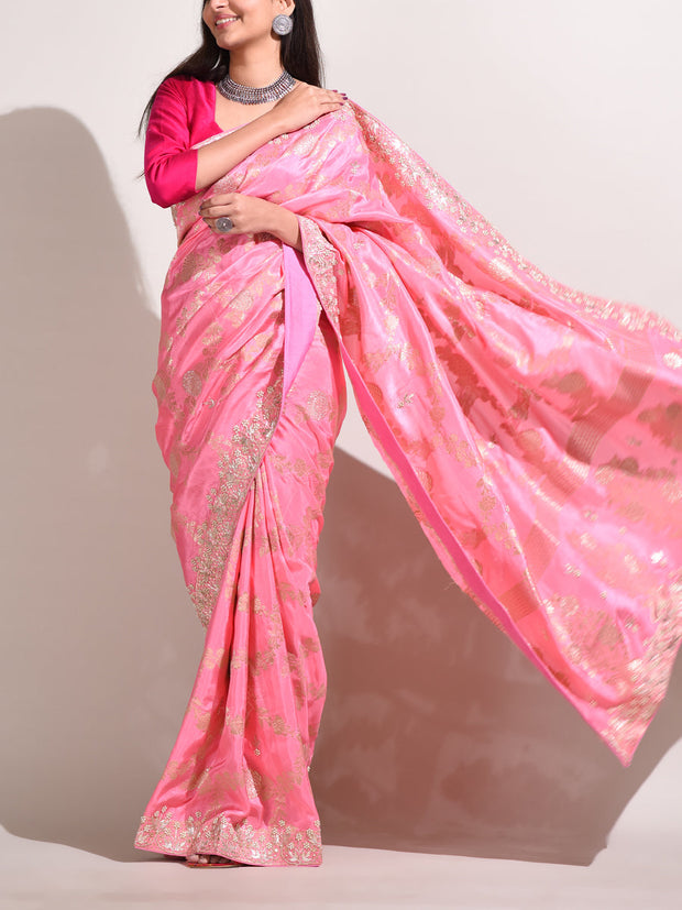 Pink Dola Silk Banarasi Saree