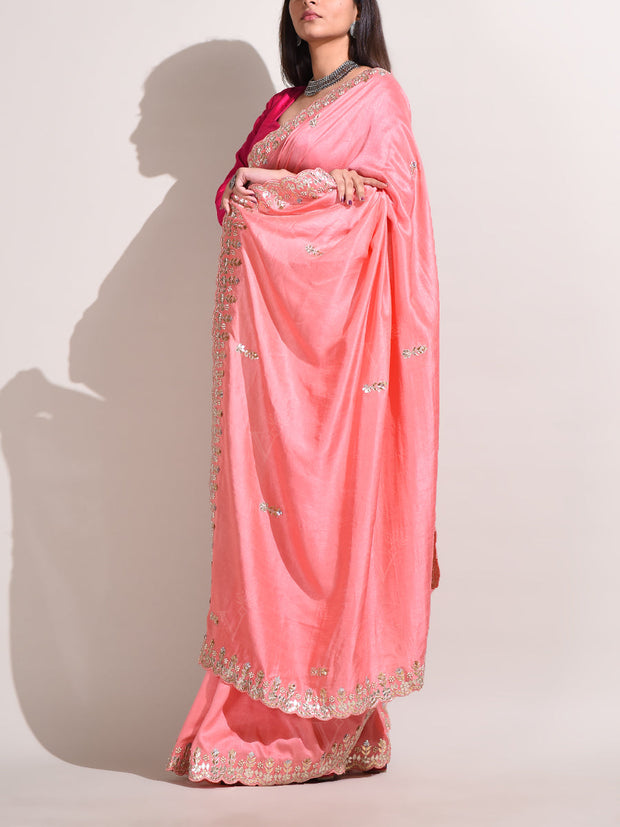 Peach Silk Gotta Patti Saree