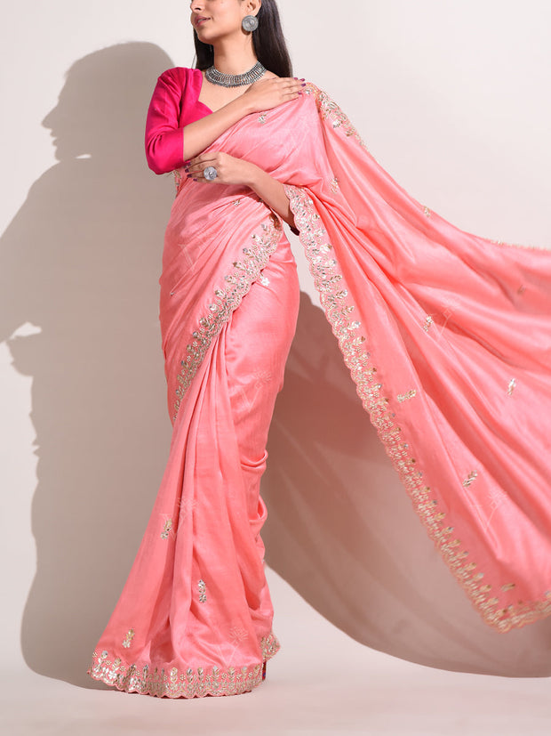 Peach Silk Gotta Patti Saree