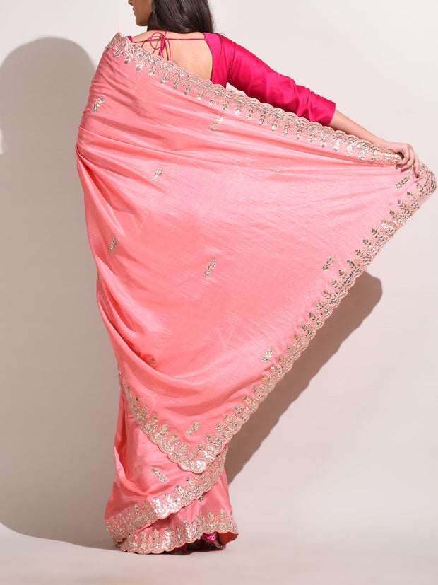 Peach Silk Gotta Patti Saree