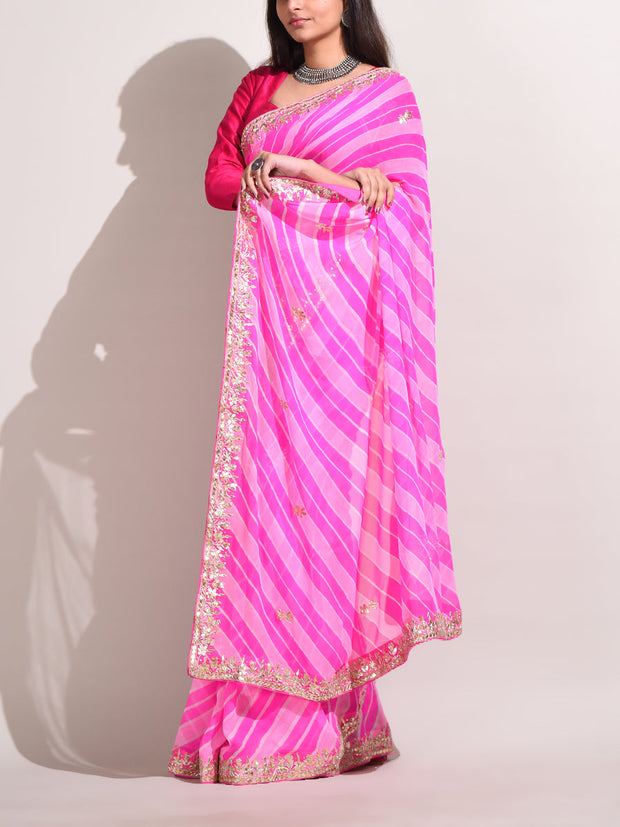 Pink Georgette Leheriya Saree