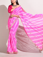 Pink Georgette Leheriya Saree