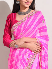 Pink Georgette Leheriya Saree