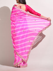 Pink Georgette Leheriya Saree