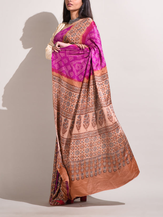 Purple Silk Bandhani Saree