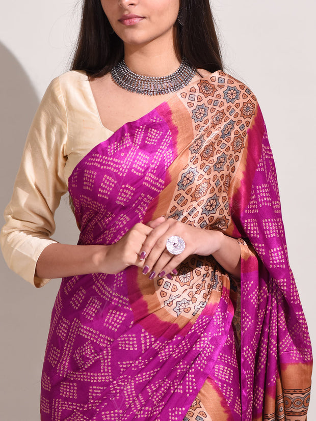 Purple Silk Bandhani Saree