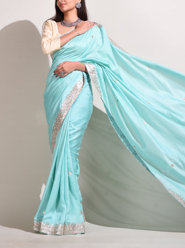 Sky Blue  Silk Gotta Patti Saree