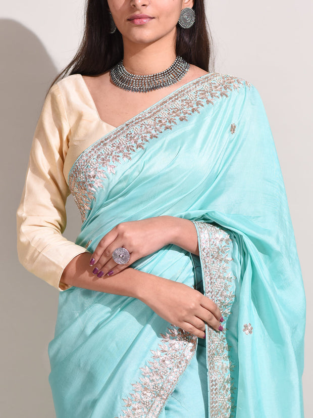 Sky Blue  Silk Gotta Patti Saree