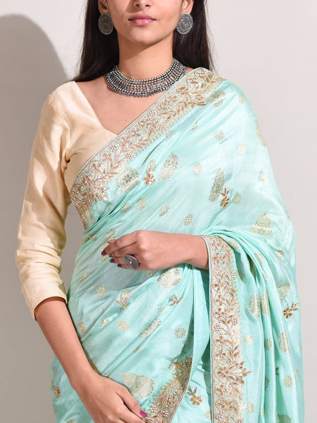 Sky Blue  Silk Gotta Patti Saree