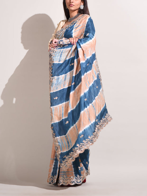 Blue Silk Leheriya Saree