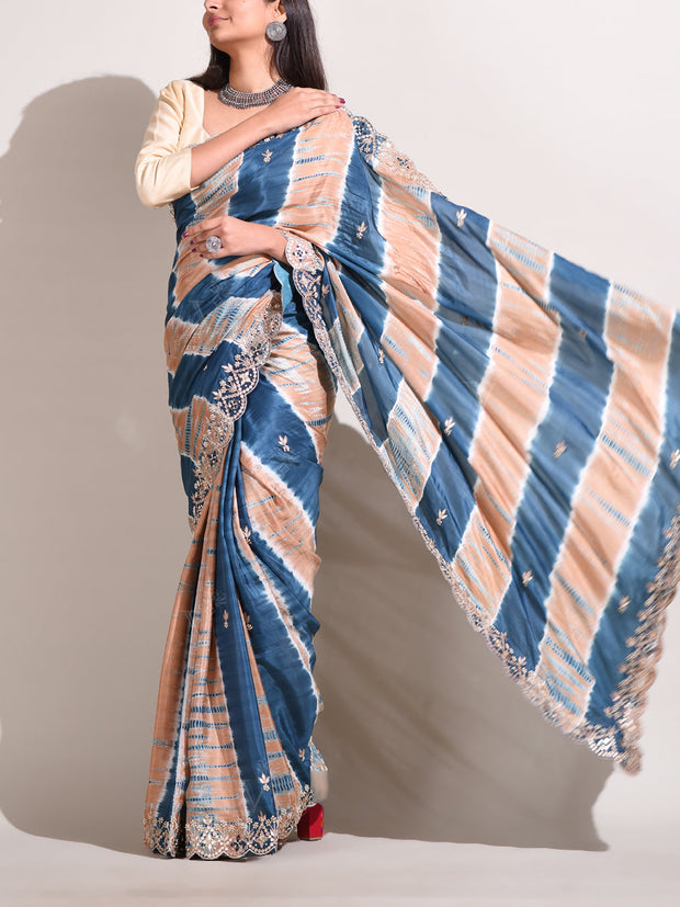 Blue Silk Leheriya Saree