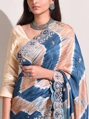 Blue Silk Leheriya Saree