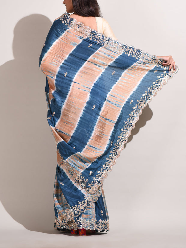 Blue Silk Leheriya Saree