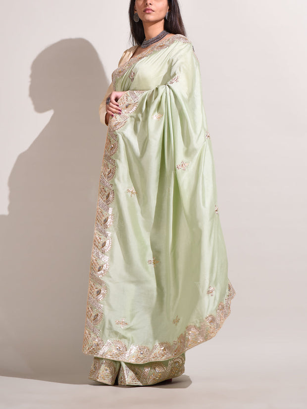 Mint Green Silk Gotta Patti Saree