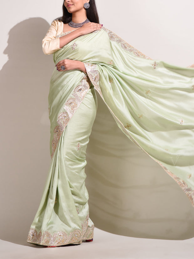 Mint Green Silk Gotta Patti Saree