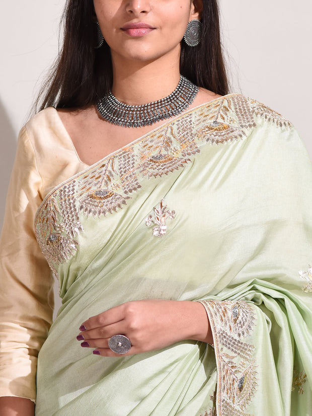 Mint Green Silk Gotta Patti Saree