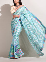 Aqua Blue Printed Highlighted Saree