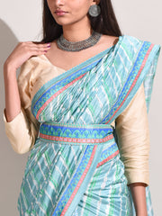 Aqua Blue Printed Highlighted Saree