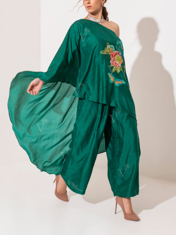 Emerald Green One Shoulder Pant Set