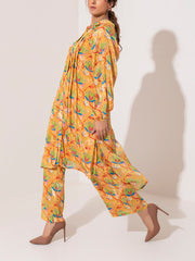 Yellow Printed Wrinkle Pant Set