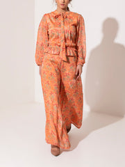 Orange Wrinkle Crepe Pants Set