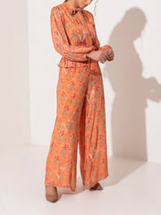 Orange Wrinkle Crepe Pants Set