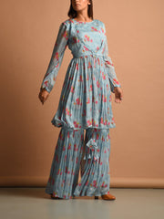 Blue Chiffon Printed Sharara Set