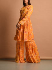 Mango Yellow Chiffon Printed Sharara Set