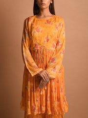 Mango Yellow Chiffon Printed Sharara Set