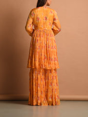 Mango Yellow Chiffon Printed Sharara Set