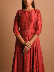 Brick Red Bandhani Silk Anarkali Gown