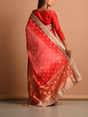 Peach Georgette Gota Patti Saree