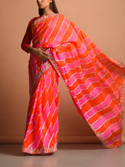 Orange Georgette Leheriya Saree