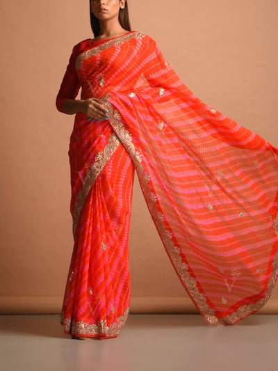 Orange Georgette Leheriya Saree