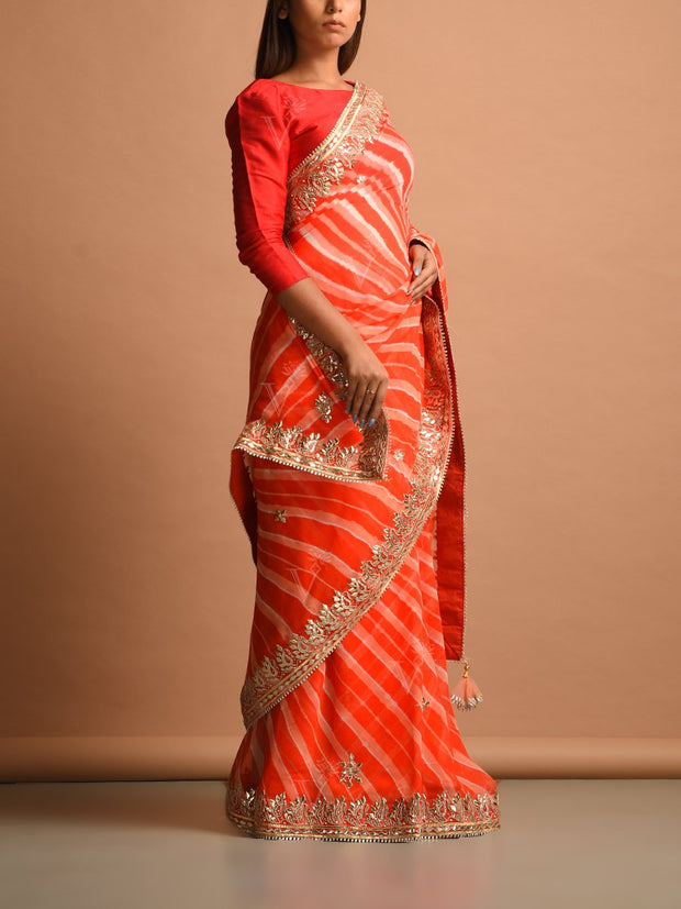 Orange Georgette Leheriya Saree