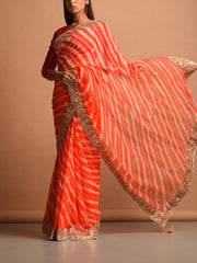 Orange Georgette Leheriya Saree