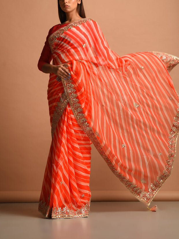 Orange Georgette Leheriya Saree