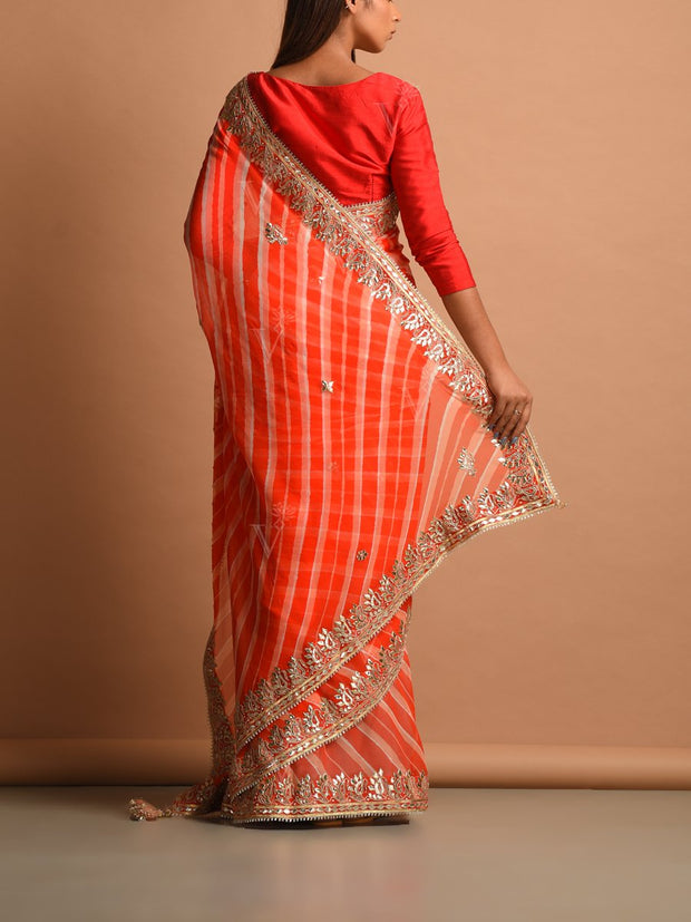 Orange Georgette Leheriya Saree