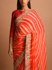 Orange Georgette Leheriya Saree