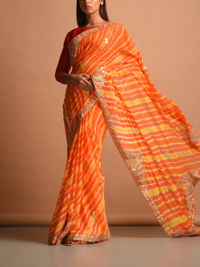 Orange Georgette Leheriya Saree