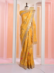 Yellow Banarasi Silk Gotta Patti Saree