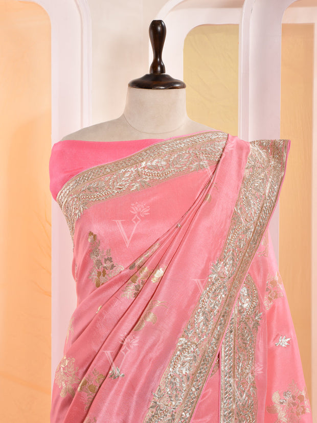 Pink Banarasi Silk Gotta Patti Saree