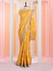 Yellow Banarasi Silk Gotta Patti Saree