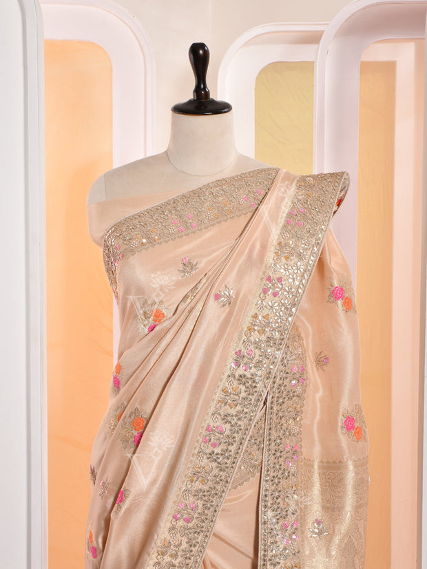 Beige Banarasi Silk Gotta Patti Saree