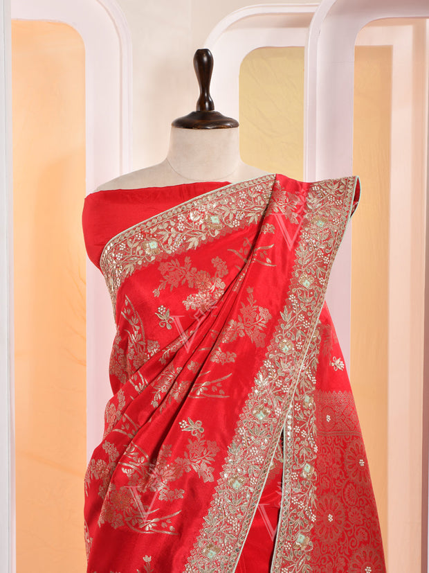 Red Banarasi Silk Gotta Patti Saree