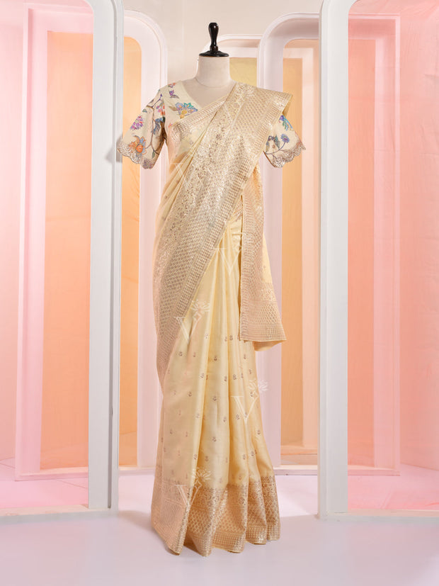 Lemon Tussar Silk Gotta Patti Saree